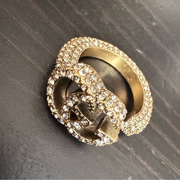 Gucci Signed Barrel Key Crystal Pave Unisex Adjustable Ring - Picture 14 of 15